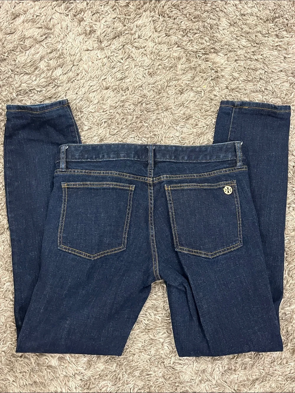 Tory Burch Dark Indigo Skinny Jeans with Gold-Tone Hardware